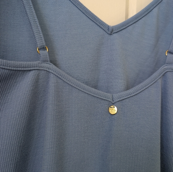 Rusty Ribbed Blue Maxi Dress With Slit - Picture 7 of 11